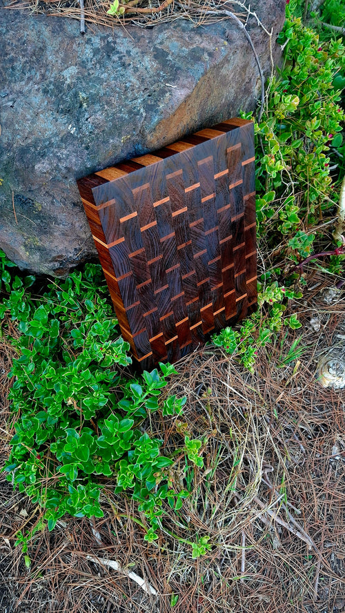 End Grain Cutting Board – Blackwood & Tasmanian Oak | 410×310×48mm