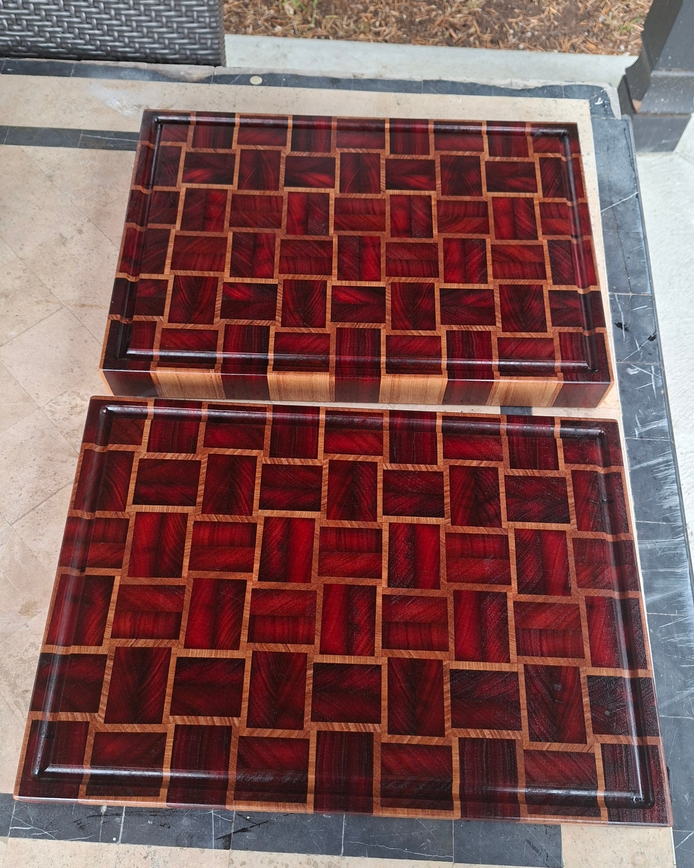 Basket Weave End Grain Board- Reclaimed Jarrah and Tasmainian Oak 500x330x50